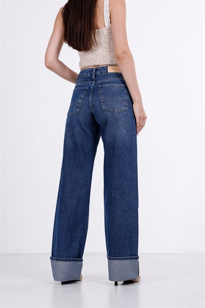Paça Katlı Wide Leg Jean