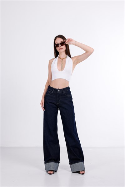 Paça Katlı Wide Leg Jean