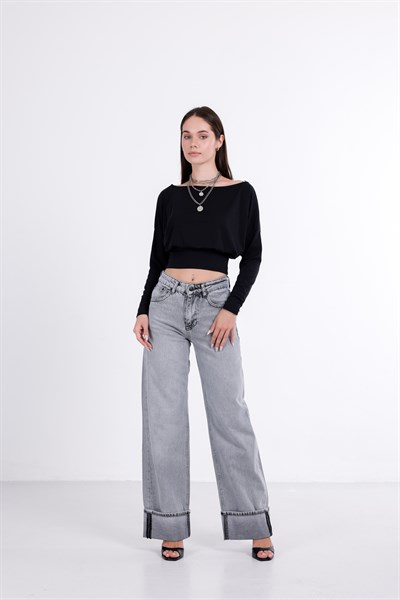 Paça Katlı Wide Leg Jean