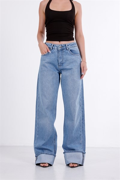 Paça Katlı Wide Leg Jean