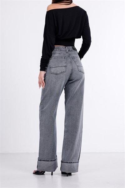 Paça Katlı Wide Leg Jean