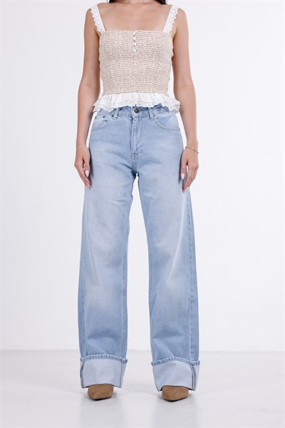 Paça Katlı Wide Leg Jean