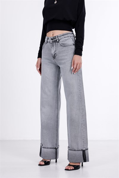 Paça Katlı Wide Leg Jean