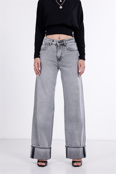 Paça Katlı Wide Leg Jean