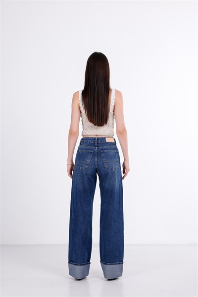 Paça Katlı Wide Leg Jean
