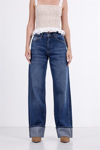 Paça Katlı Wide Leg Jean