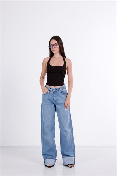 Paça Katlı Wide Leg Jean