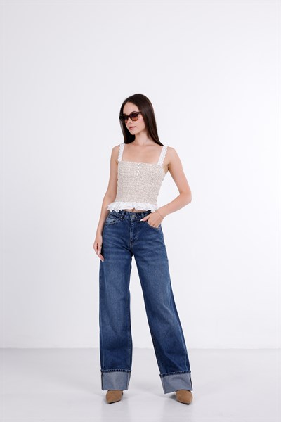 Paça Katlı Wide Leg Jean
