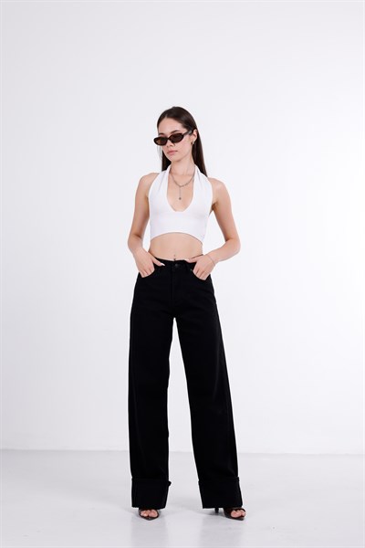 Paça Katlı Wide Leg Jean