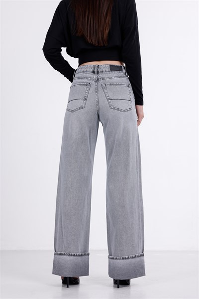 Paça Katlı Wide Leg Jean