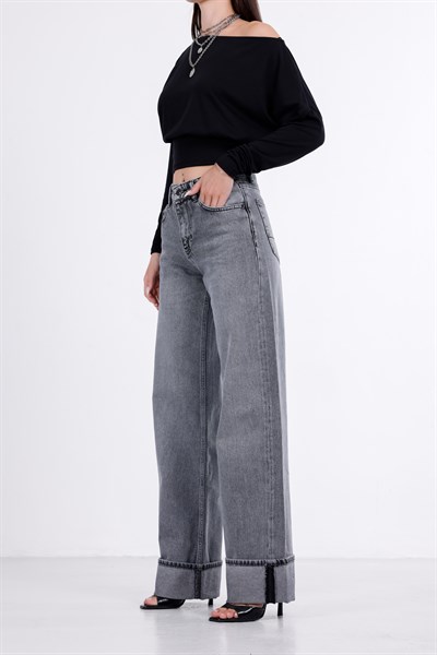 Paça Katlı Wide Leg Jean