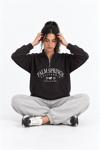 Palm Springs Baskılı Yarım Fermuarlı Sweatshirt