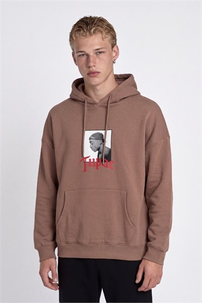 Portre Baskılı Oversize Kapüşonlu Sweatshirt