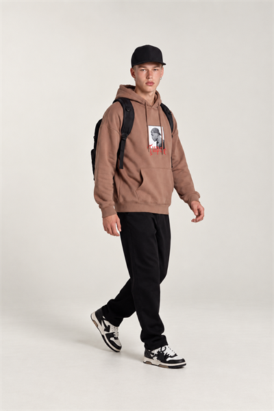 Portre Baskılı Oversize Kapüşonlu Sweatshirt