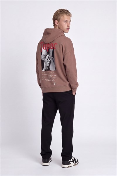 Portre Baskılı Oversize Kapüşonlu Sweatshirt