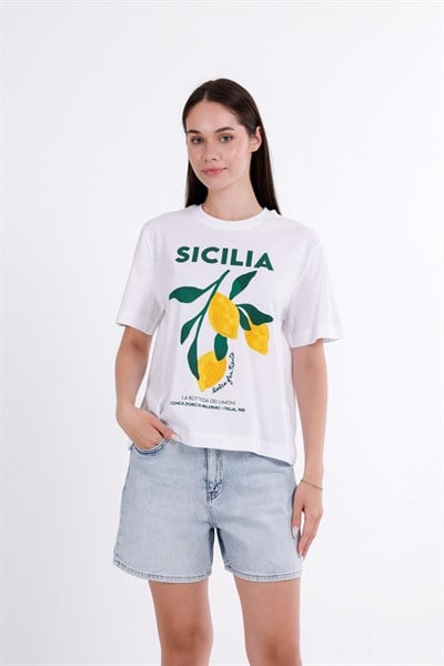 Sicilia Baskılı Nakışlı T-Shirt
