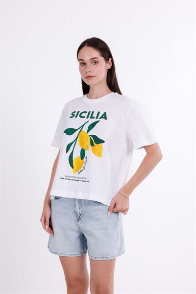 Sicilia Baskılı Nakışlı T-Shirt