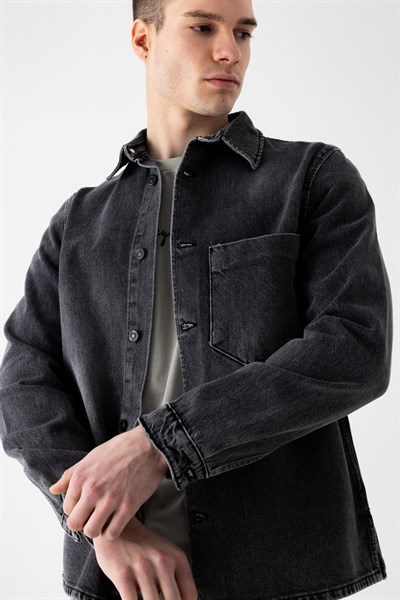 Tek Cep Denim Overshirt Gömlek