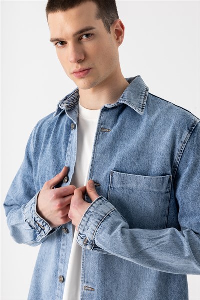 Tek Cep Denim Dış Gömlek