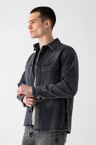 Tek Cep Denim Overshirt Gömlek