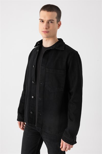 Tek Cep Denim Overshirt Gömlek