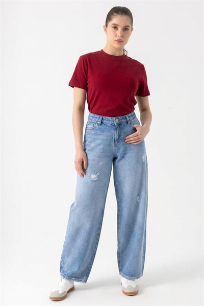Yırtık Detaylı Barrel Jean
