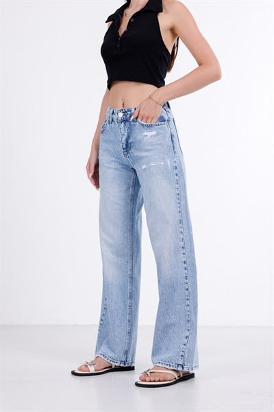 Yırtık Detaylı Wide Leg Jean