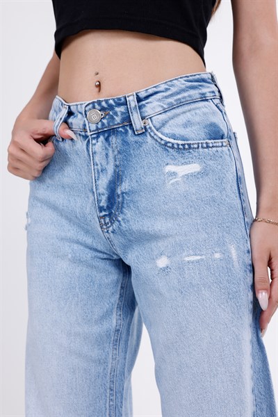 Yırtık Detaylı Wide Leg Jean