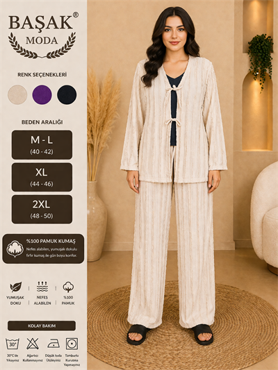Fırfır Kumaş Kimono İkili Takım - Krem