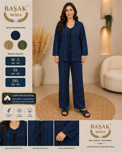 Fırfır Kumaş Kimono İkili Takım - Lacivert
