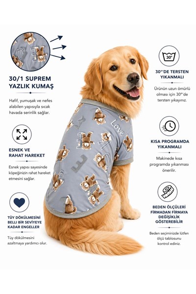 Büyük Irk Gray Love Yazlık Köpek T-Shirt Köpek Kıyafeti (11-45KG)
