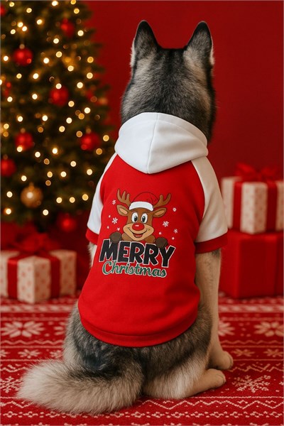 Büyük Irk Kırmızı Merry Chirstmas Yılbaşı Köpek Sweati Köpek Kıyafeti (11-45KG)