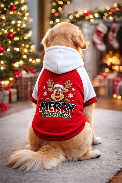 Büyük Irk Kırmızı Merry Chirstmas Yılbaşı Köpek Sweati Köpek Kıyafeti (11-45KG)