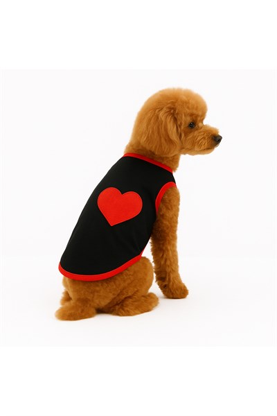 Dogi&Dog Küçük Irk Black Heart Kedi Köpek Atleti Kıyafeti (1-10KG)