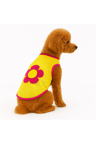 Dogi&Dog Küçük Irk Sarı Çiçekli File Kedi Köpek Atleti (0,5-10KG )