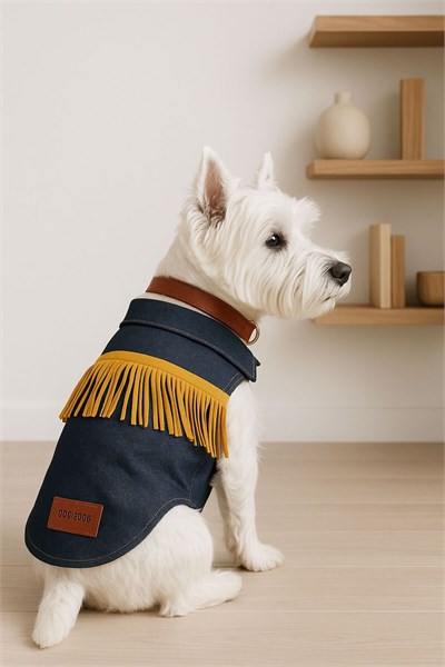 Küçük Irk Baharlık Püskül Detaylı Çıtçıtlı Kot Ceket Köpek Kıyafeti Köpek Elbisesi (1-10kg)