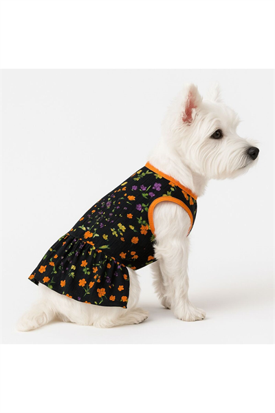 Küçük Irk Black Flowers Köpek Kıyafeti Köpek Elbisesi Kedi Elbisesi (1-10KG)