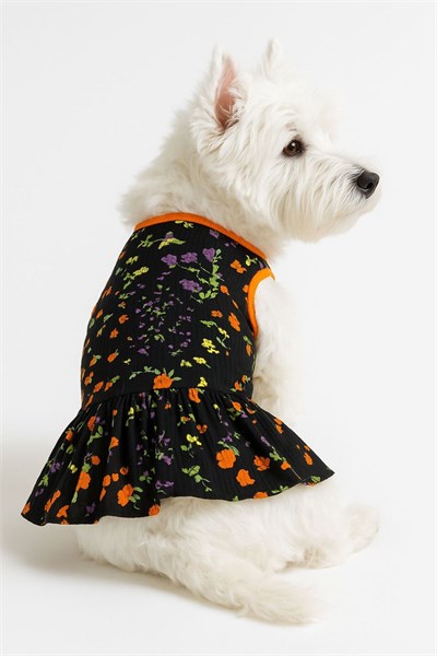 Küçük Irk Black Flowers Köpek Kıyafeti Köpek Elbisesi Kedi Elbisesi (1-10KG)