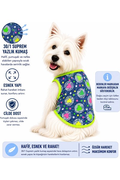 Küçük Irk Colorful Neon Heart Köpek Atleti Köpek Kıyafeti Kedi Atleti (1-10KG)