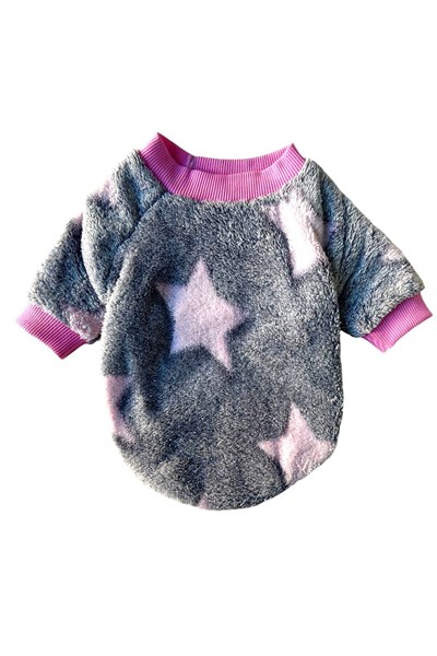 Küçük Irk Gri Polar Pink Star Kedi Köpek Sweati Köpek Kıyafeti (1-10kg)