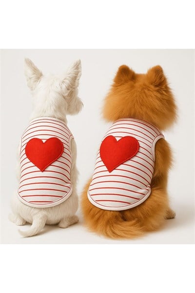 Küçük Irk Kırmızı Çizgili Heart Kedi Atleti Köpek Atleti Köpek Kıyafeti (1-10KG)