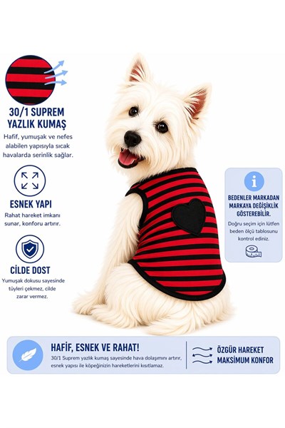 Küçük Irk Kırmızı Çizgili Köpek Kıyafeti Kedi Atleti Kedi Kıyafeti (1-10KG)
