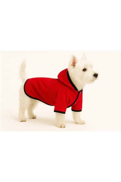 Küçük Irk Kırmızı İthal Softshell Kumaş İçi Polarlı Köpek Yağmurluğu (1-11 KG)