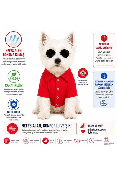 Küçük Irk Kırmızı Müslin Kumaş Köpek Gömleği Köpek Kıyafeti Kedi Kıyafeti (1-10KG)