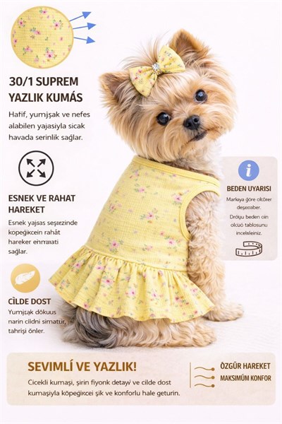 Küçük Irk Lemon Flowers Köpek Kıyafeti Köpek Elbisesi (1-10KG)