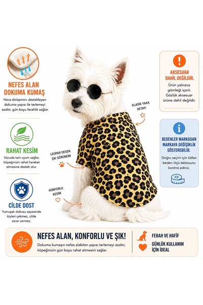 Küçük Irk Leopar Desen Çıtçıtlı Keten Köpek Kıyafeti Köpek Gömleği (1-10KG)