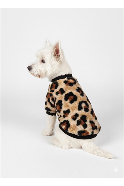 Küçük Irk Leopar Desen Peluş Köpek Sweati Köpek Kıyafeti (1-10kg)
