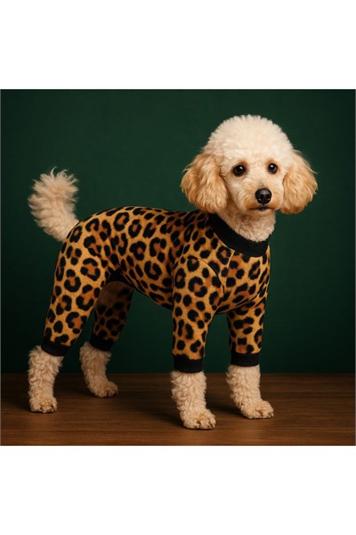 Küçük Irk Leopar Detaylı Kışlık Köpek Tulumu Köpek Kıyafeti (1-10KG)