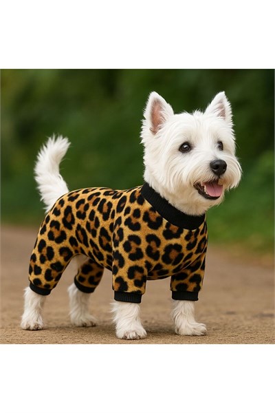 Küçük Irk Leopar Detaylı Kışlık Köpek Tulumu Köpek Kıyafeti (1-10KG)
