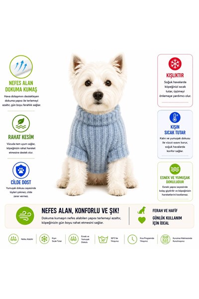 Küçük Irk Mavi Triko Yün Kazak Köpek Kıyafeti Kedi Kıyafeti (1-10KG)